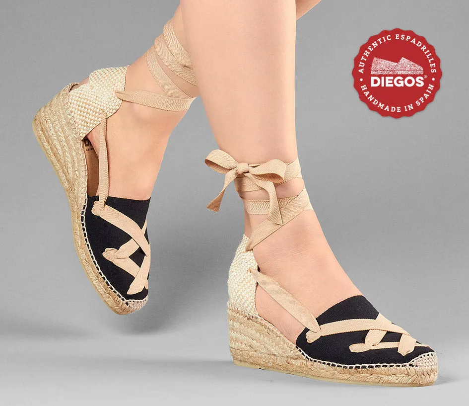 Black Lola high wedge classic laces espadrilles