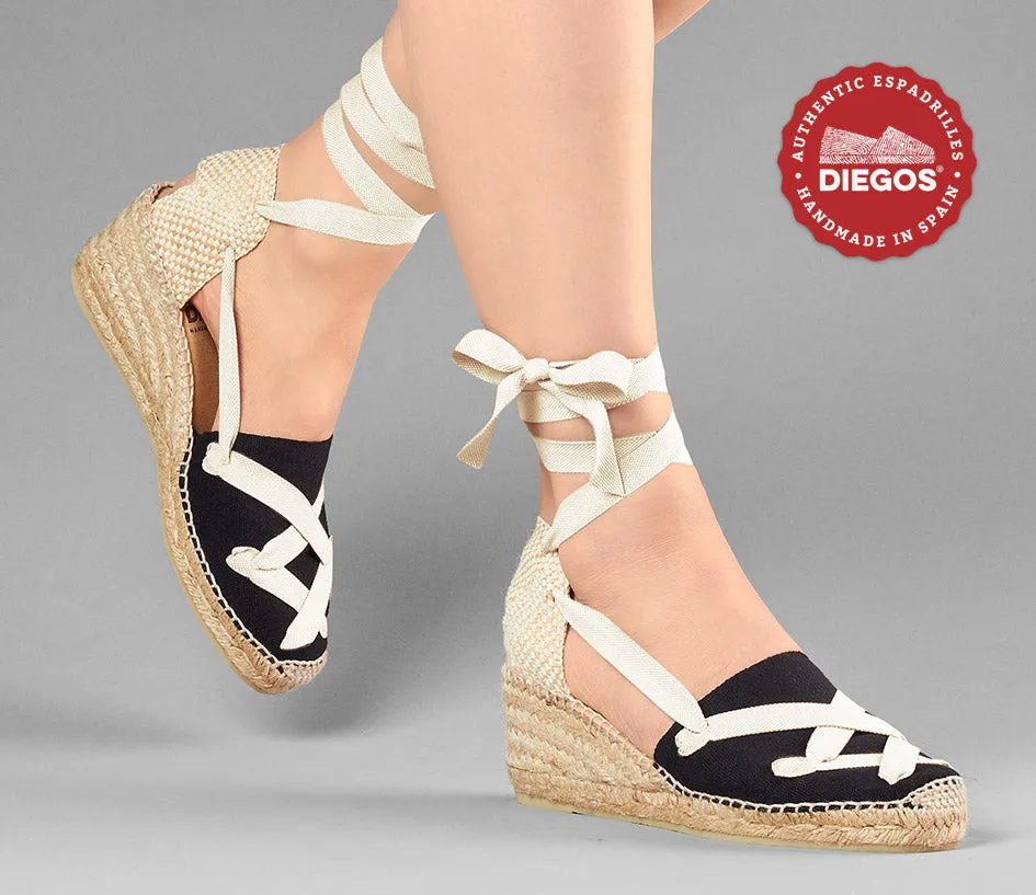 Black Lola high wedge classic laces espadrilles