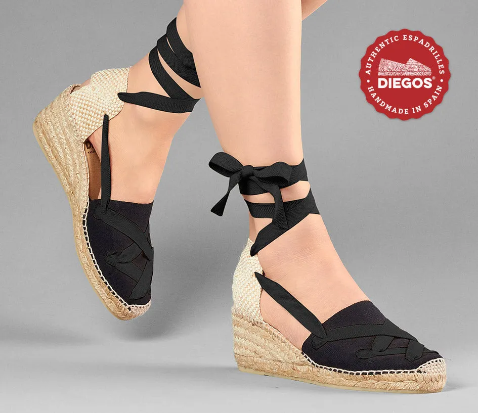 Black Lola high wedge classic laces espadrilles
