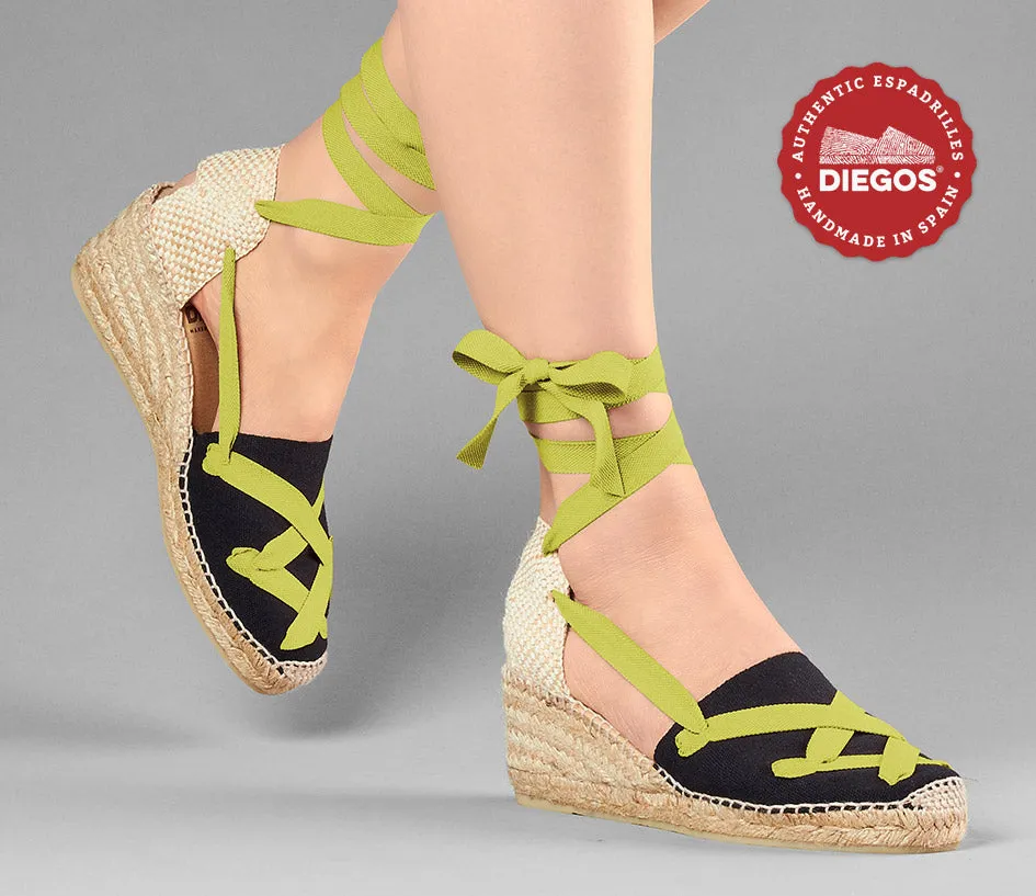 Black Lola high wedge classic laces espadrilles