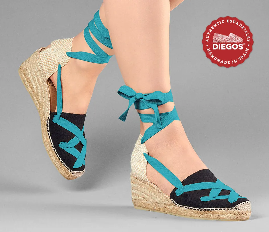 Black Lola high wedge classic laces espadrilles