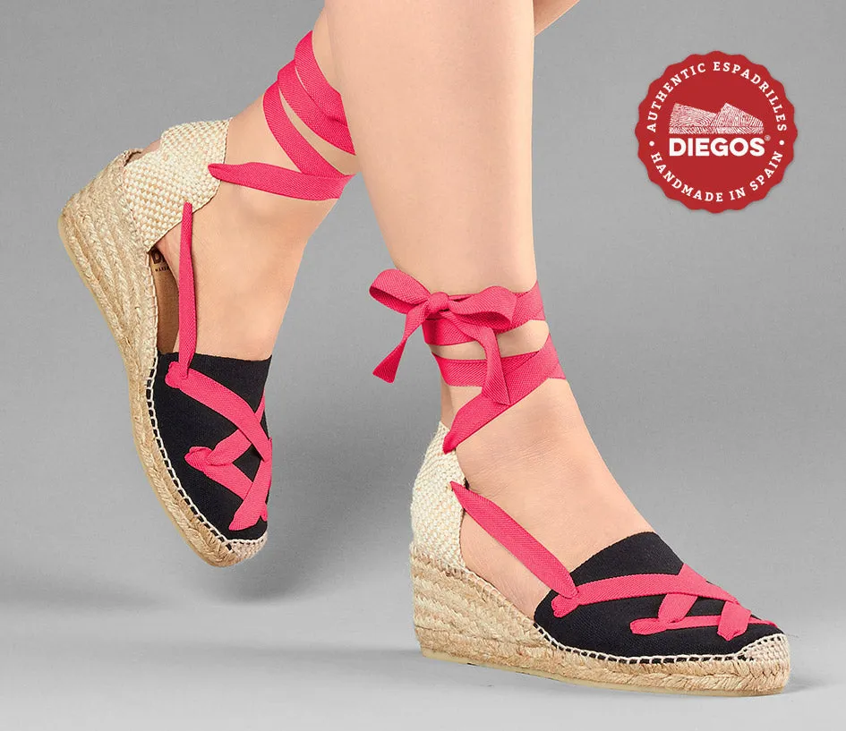 Black Lola high wedge classic laces espadrilles