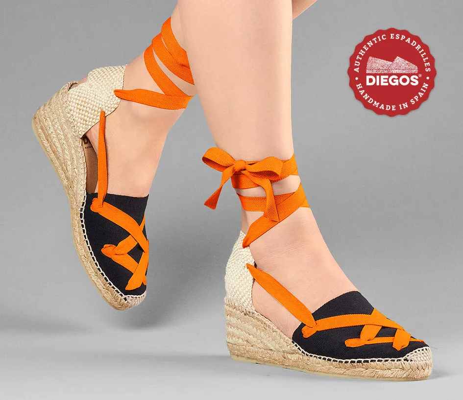 Black Lola high wedge classic laces espadrilles