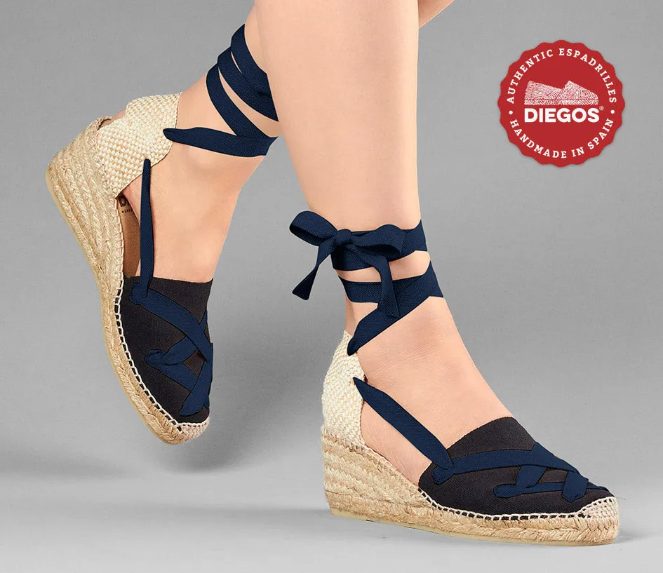 Black Lola high wedge classic laces espadrilles