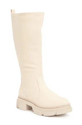 CAPE ROBBIN G Jacinta Lug Sole Boot In Nude Knee High Combat Riding Boots