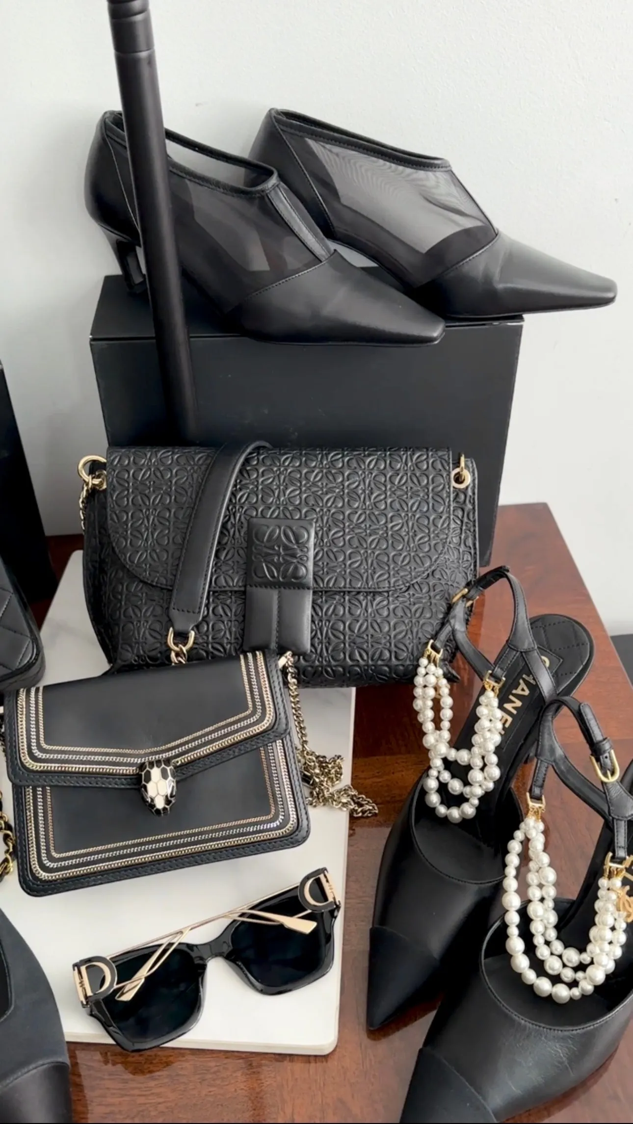 Chanel Black Leather and Fabric Cap Toe Pearl High Heels - 40C