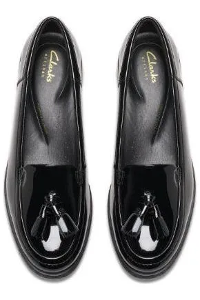 Clark Havisham Edge black patent wide fit