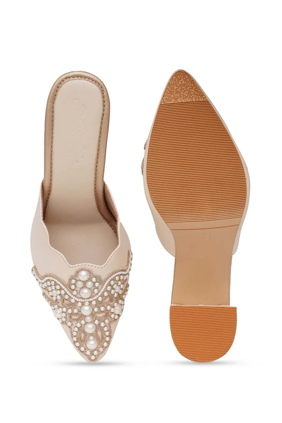 Cream Pearl Pearl Embroidered Heels
