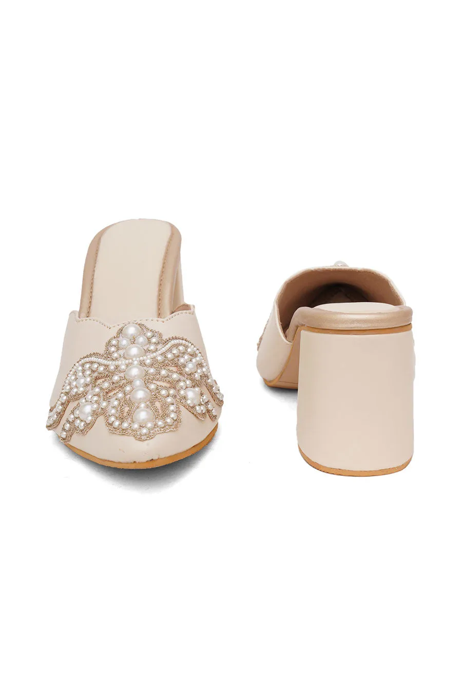 Cream Pearl Pearl Embroidered Heels