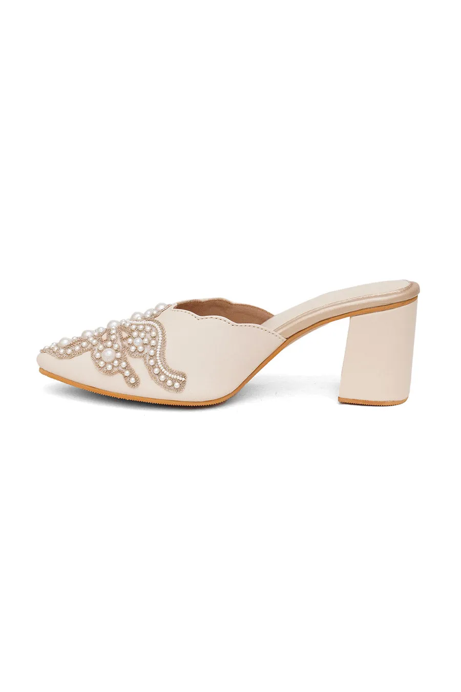 Cream Pearl Pearl Embroidered Heels