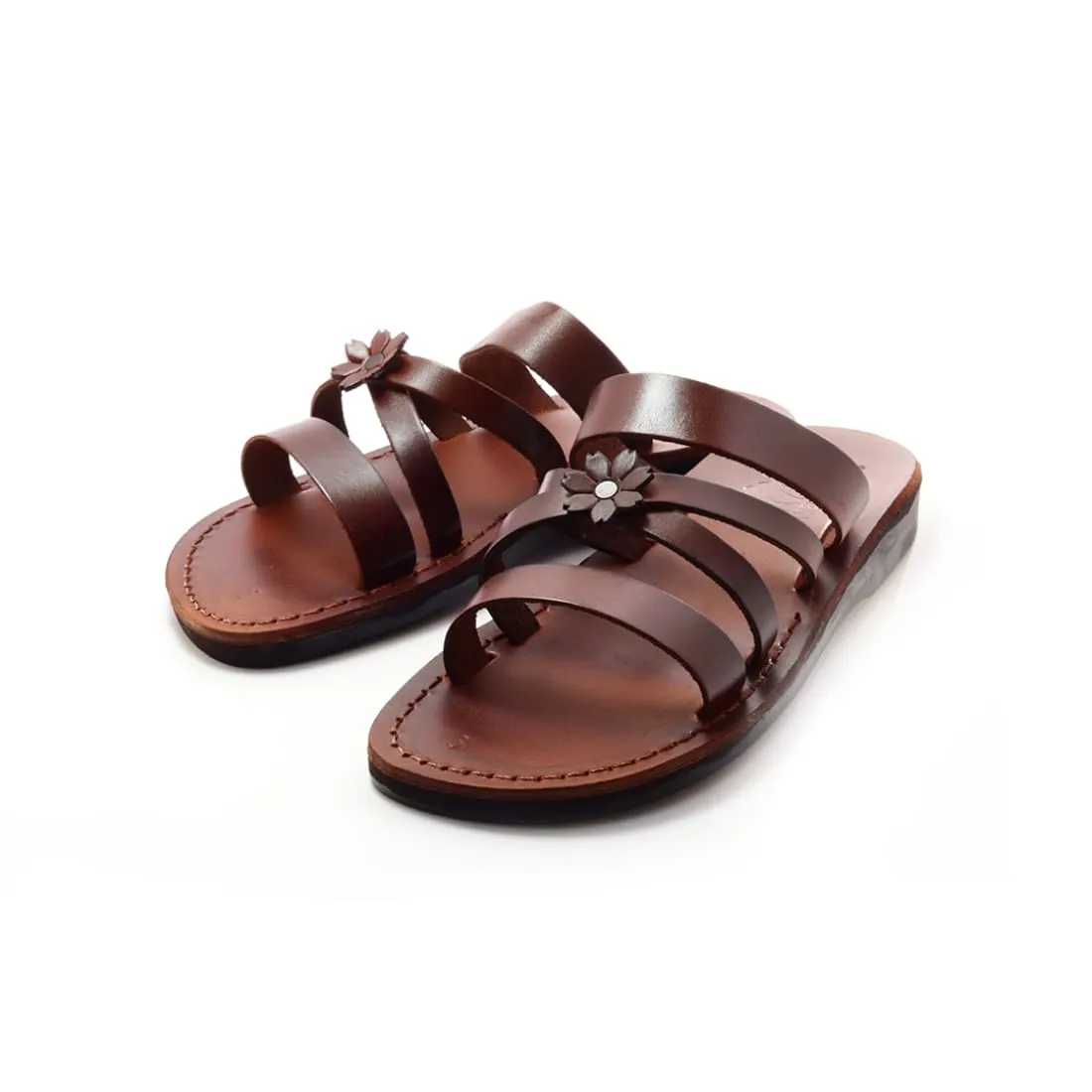 Dianthe - Leather flower detail open-toe sandal
