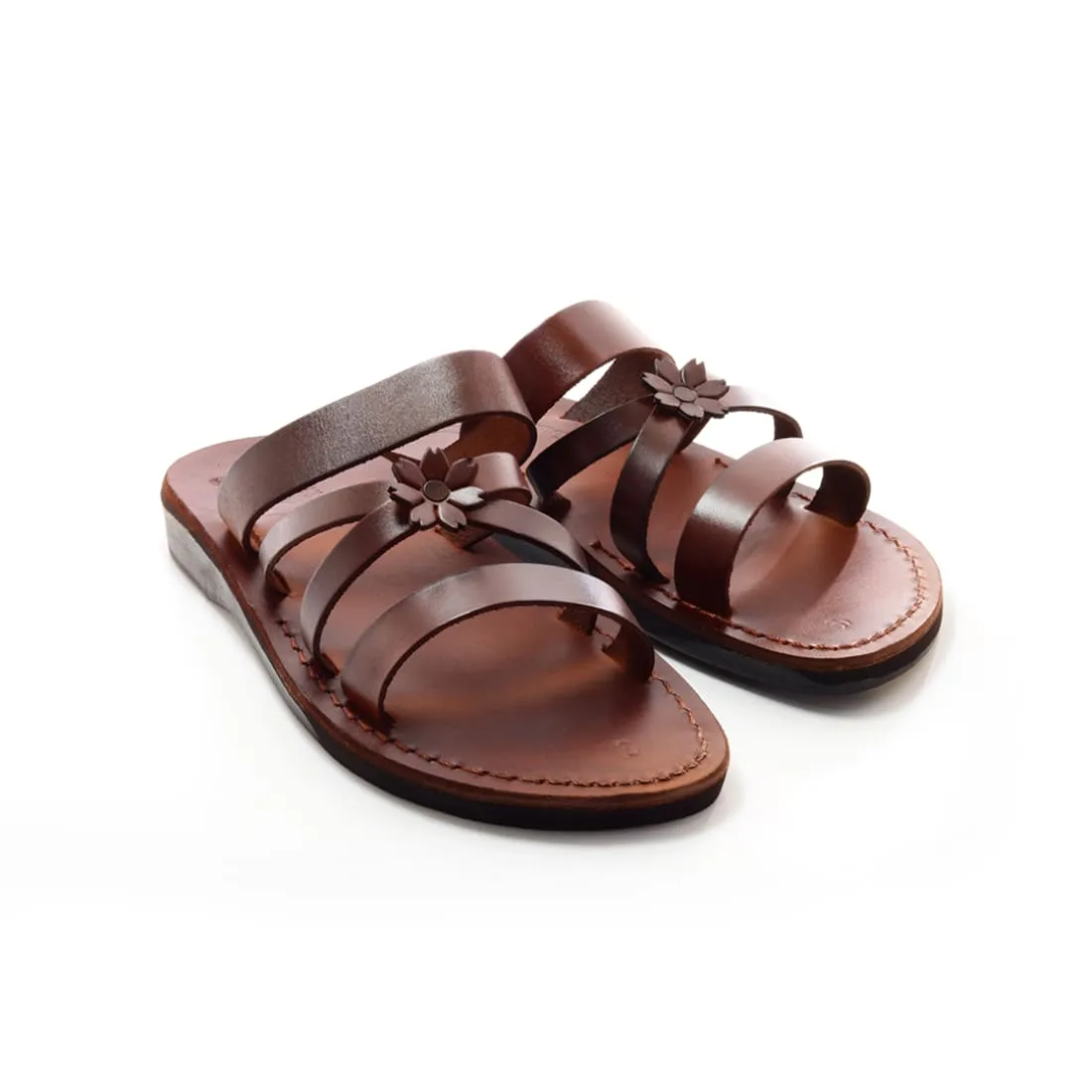 Dianthe - Leather flower detail open-toe sandal