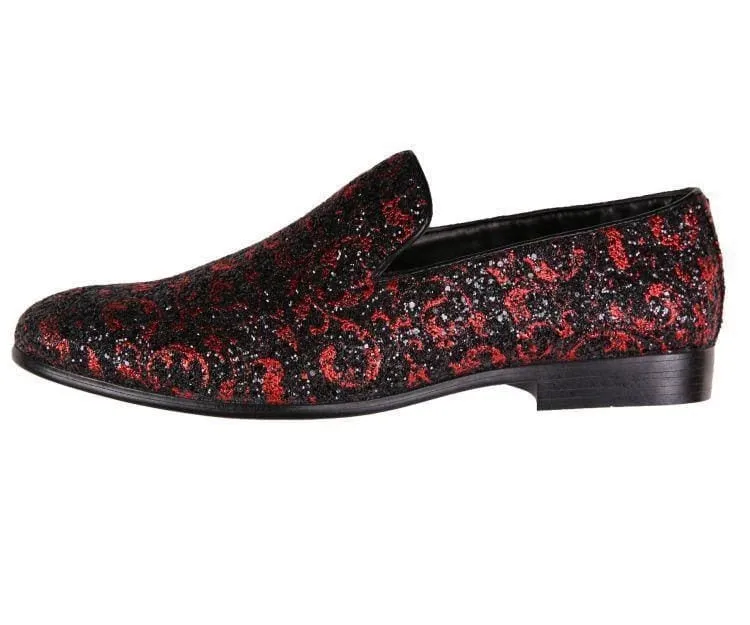 Erin Red Paisley Glitter Tuxedo Slippers For Women