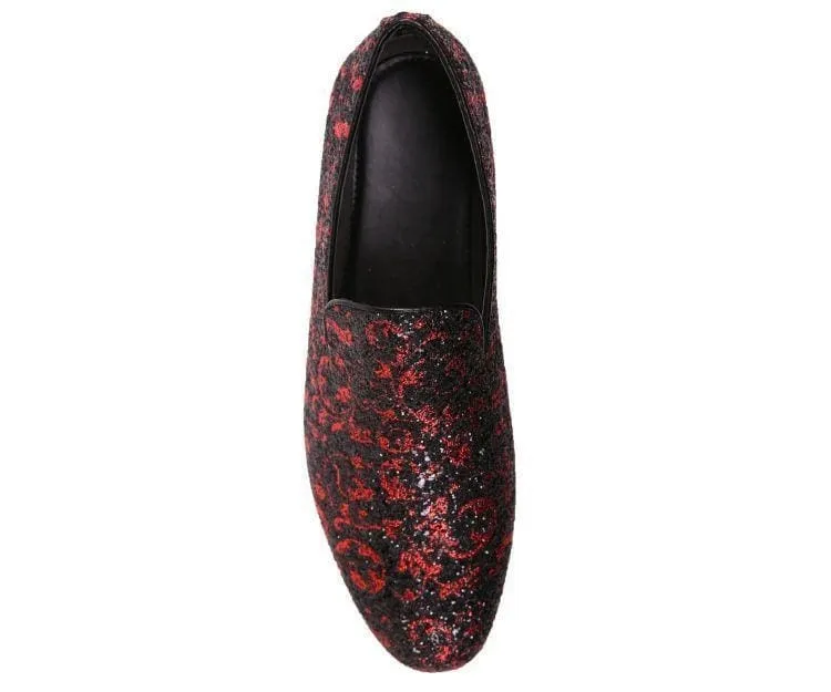 Erin Red Paisley Glitter Tuxedo Slippers For Women