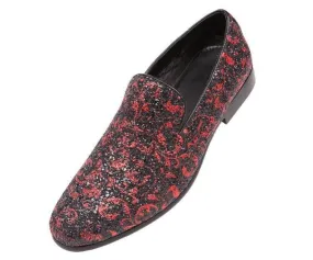 Erin Red Paisley Glitter Tuxedo Slippers For Women