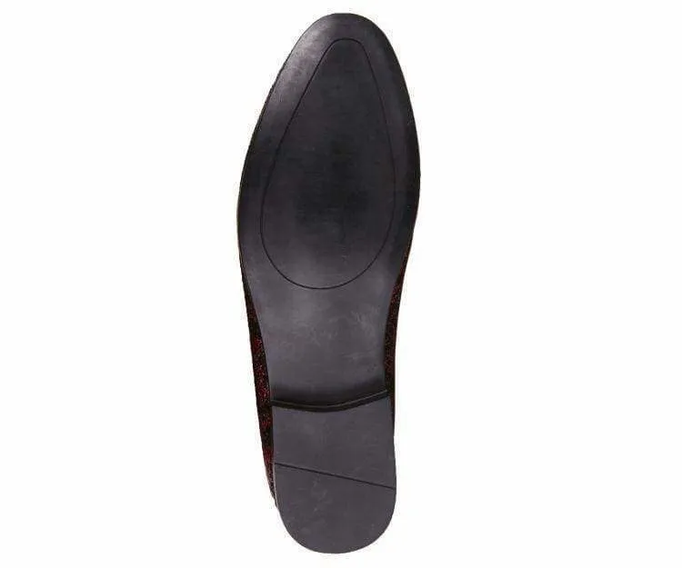 Erin Red Paisley Glitter Tuxedo Slippers For Women