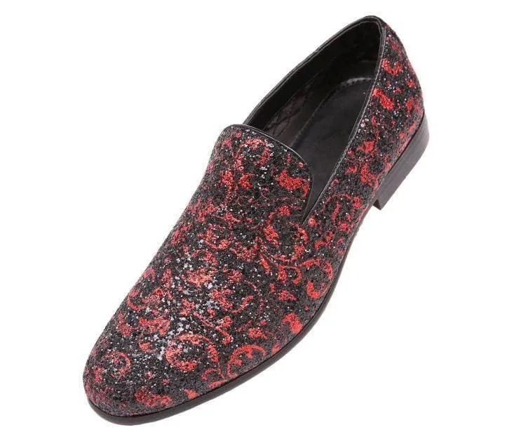 Erin Red Paisley Glitter Tuxedo Slippers For Women