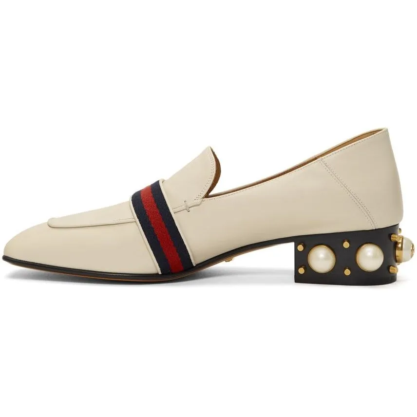 Gucci White Peyton Pearl Loafer Heels