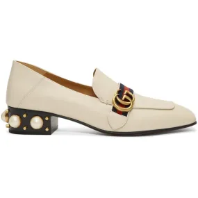 Gucci White Peyton Pearl Loafer Heels