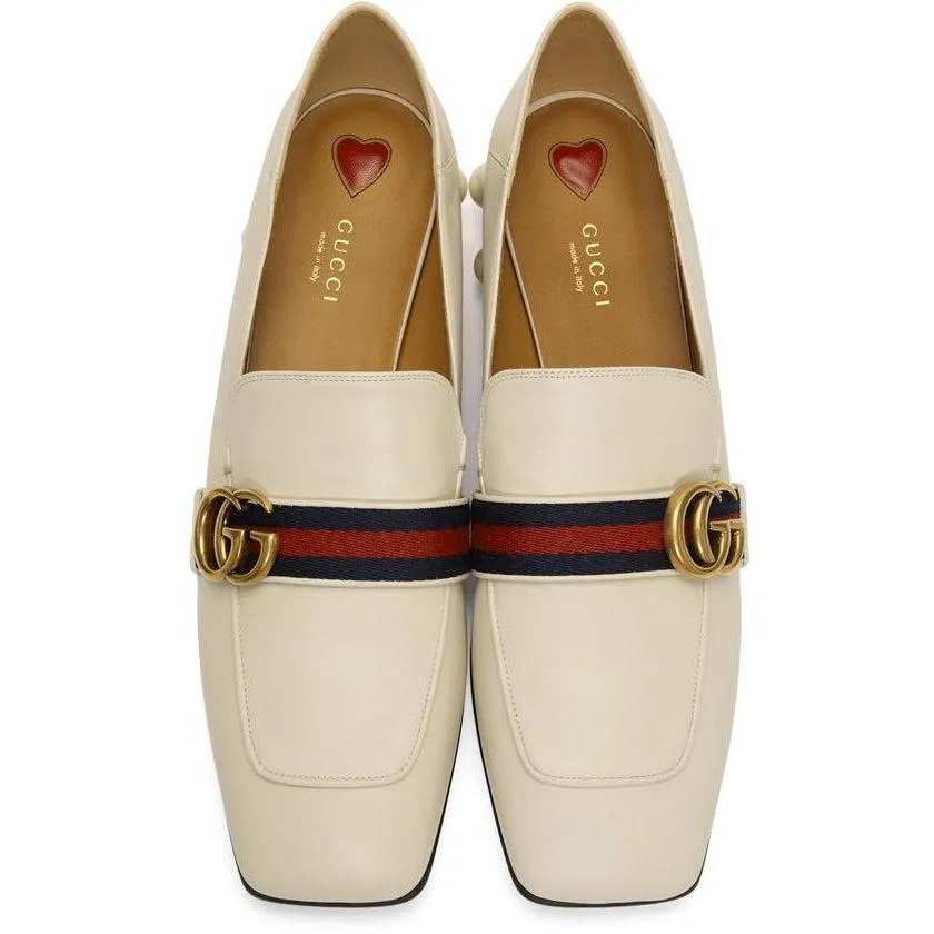 Gucci White Peyton Pearl Loafer Heels