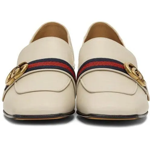 Gucci White Peyton Pearl Loafer Heels