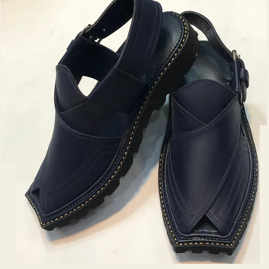 Handcrafted Blue Casual Leather Men's  Shoes