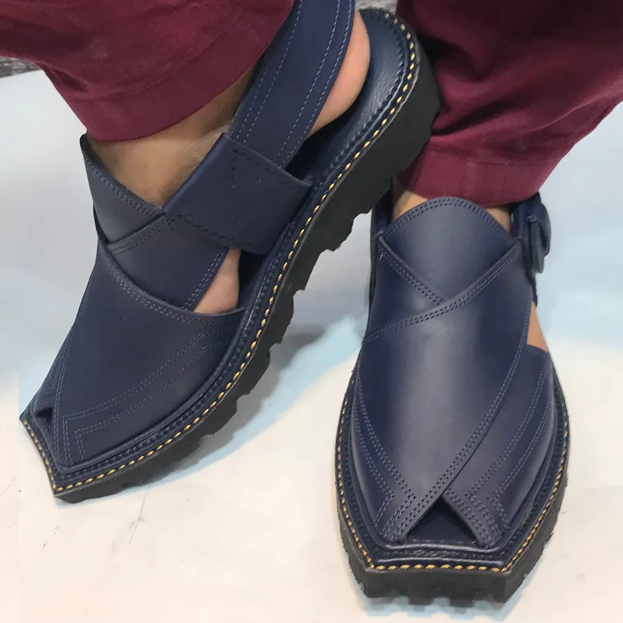 Handcrafted Blue Casual Leather Men's  Shoes