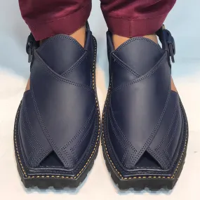Handcrafted Blue Casual Leather Men's  Shoes