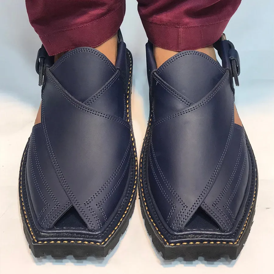 Handcrafted Blue Casual Leather Men's  Shoes
