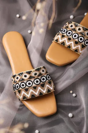 Handcrafted Flat Sandals with Beaded & Sequin Work Detailing