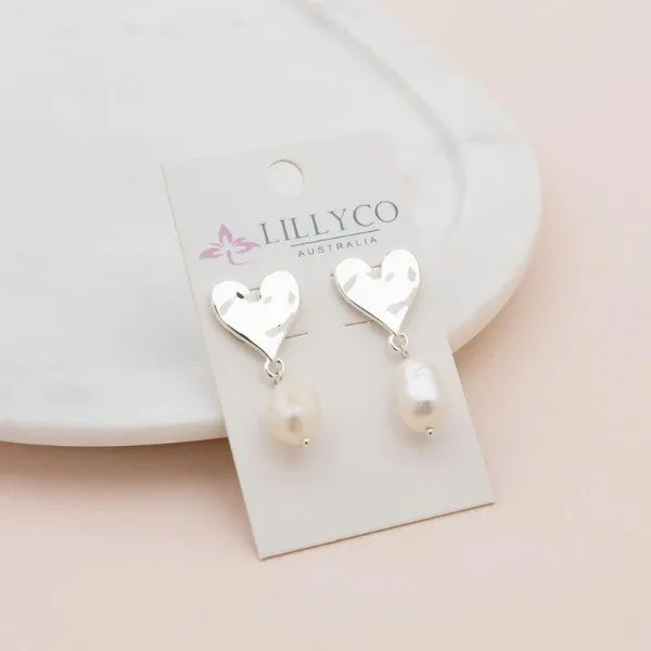 HEART & DROP PEARL EARRING