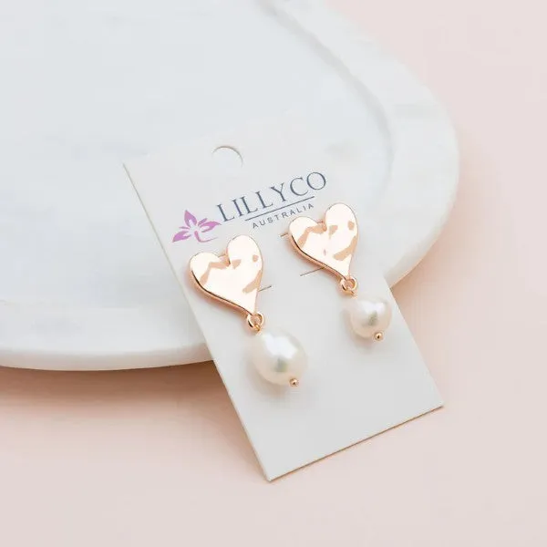 HEART & DROP PEARL EARRING