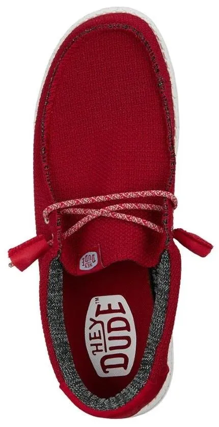 Hey Dude Wally Sport Mesh Dark Red Canvas Mens Lace Up Shoes