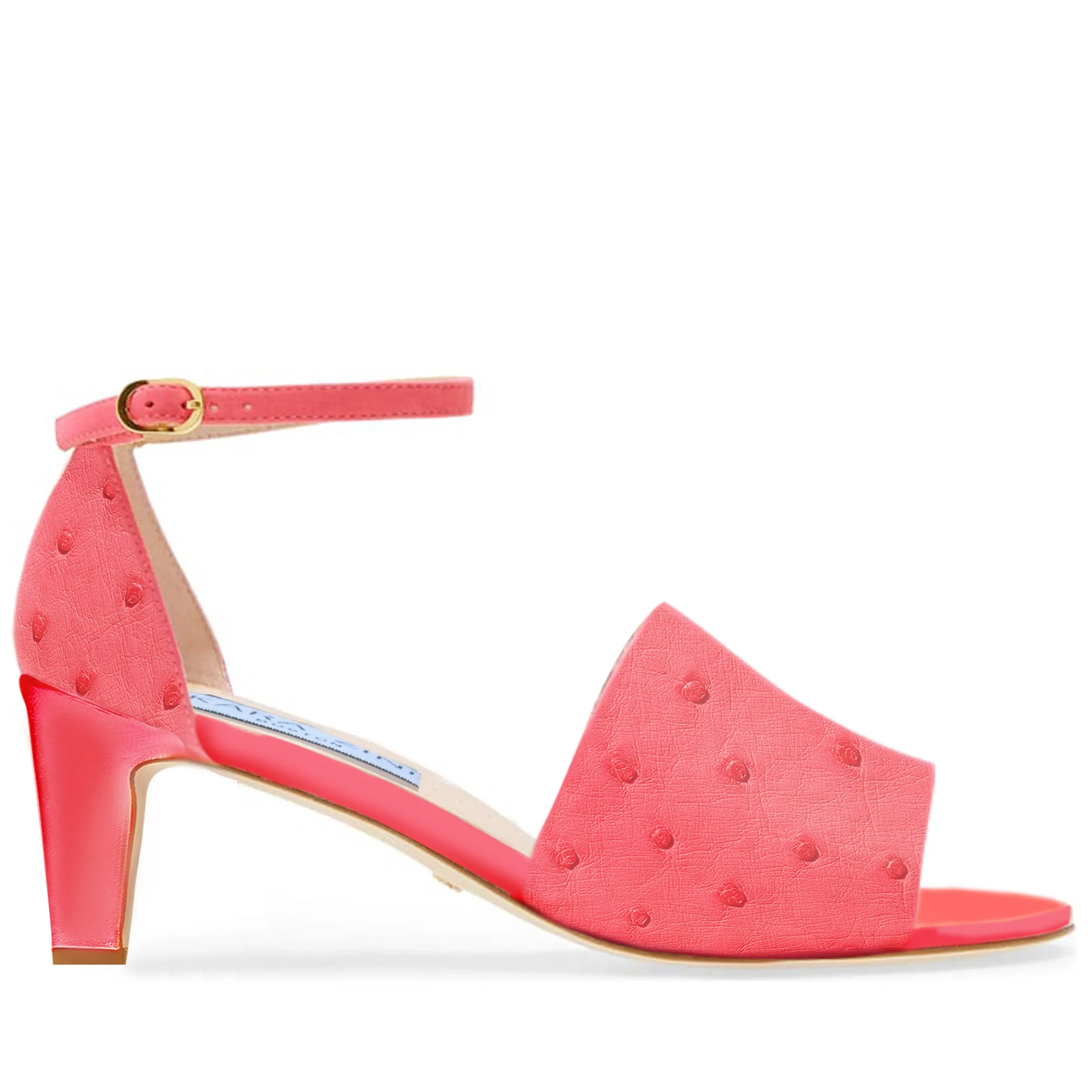 Kara Zini Handmade Ostrich Leather Women's Pink Sandal
