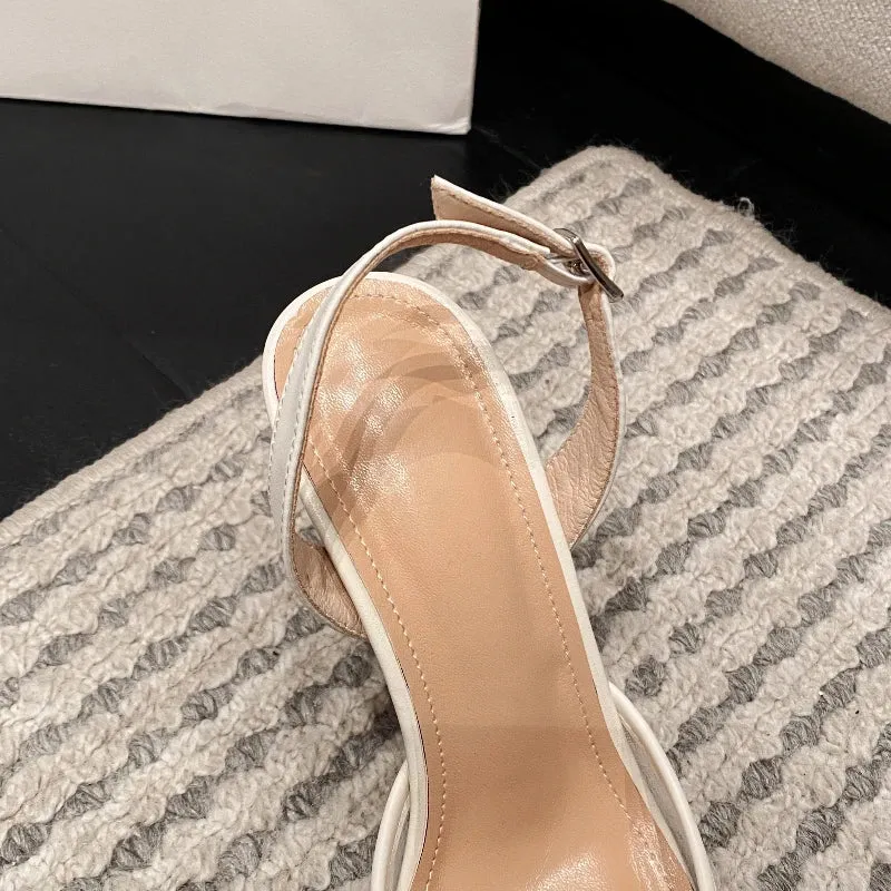 Lace Front Pearl Pointed Party High Heels Sandals