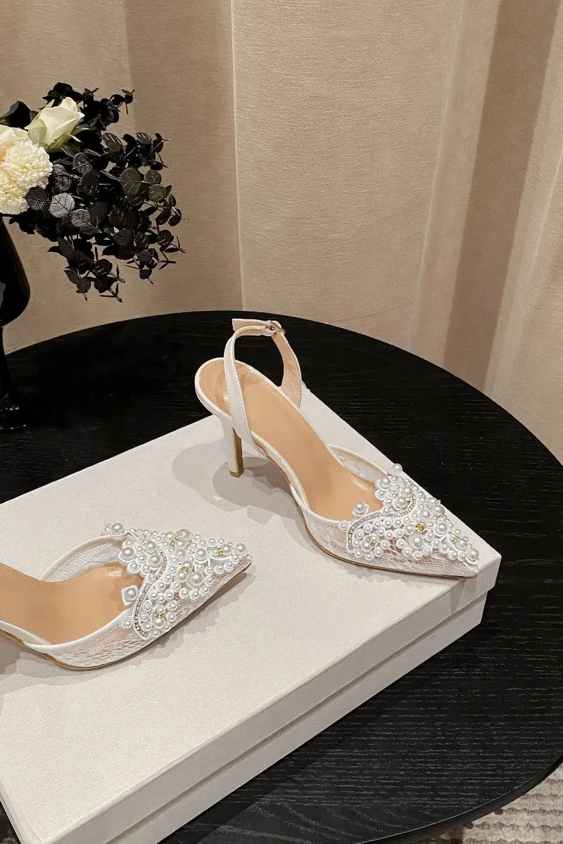 Lace Front Pearl Pointed Party High Heels Sandals