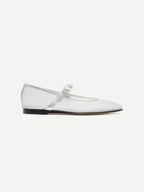 Mary Jane Ballet Flats in Silver Mesh