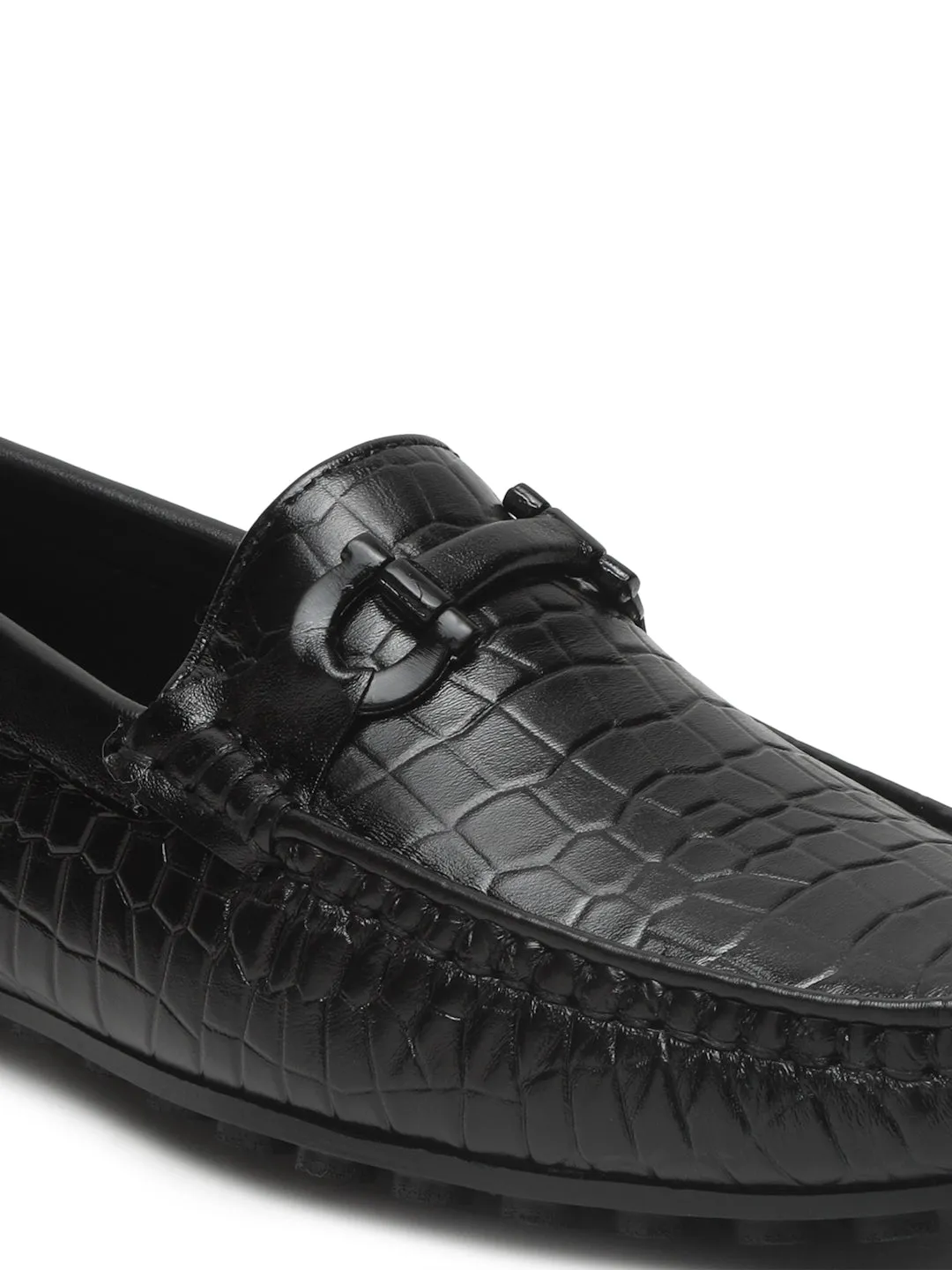Men's Black Texture Leather Flexi 360 Loafers