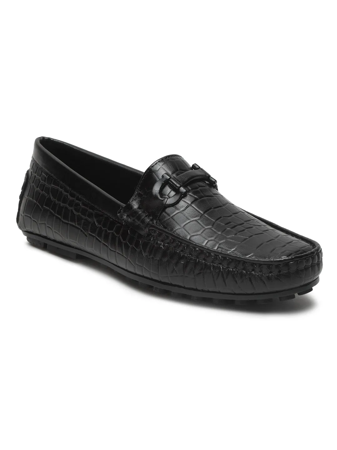 Men's Black Texture Leather Flexi 360 Loafers