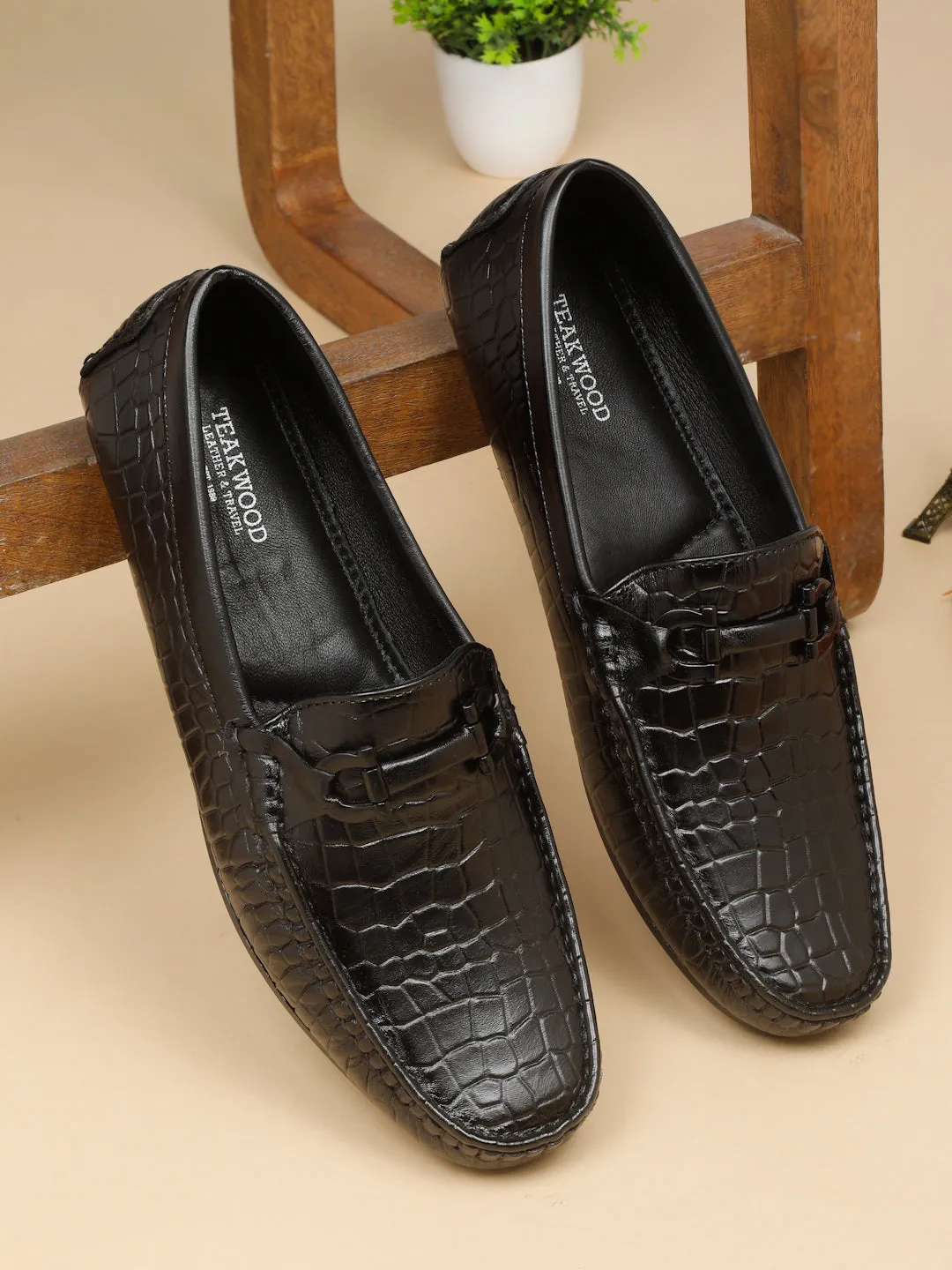 Men's Black Texture Leather Flexi 360 Loafers