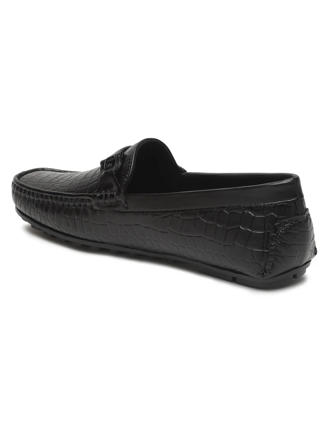 Men's Black Texture Leather Flexi 360 Loafers