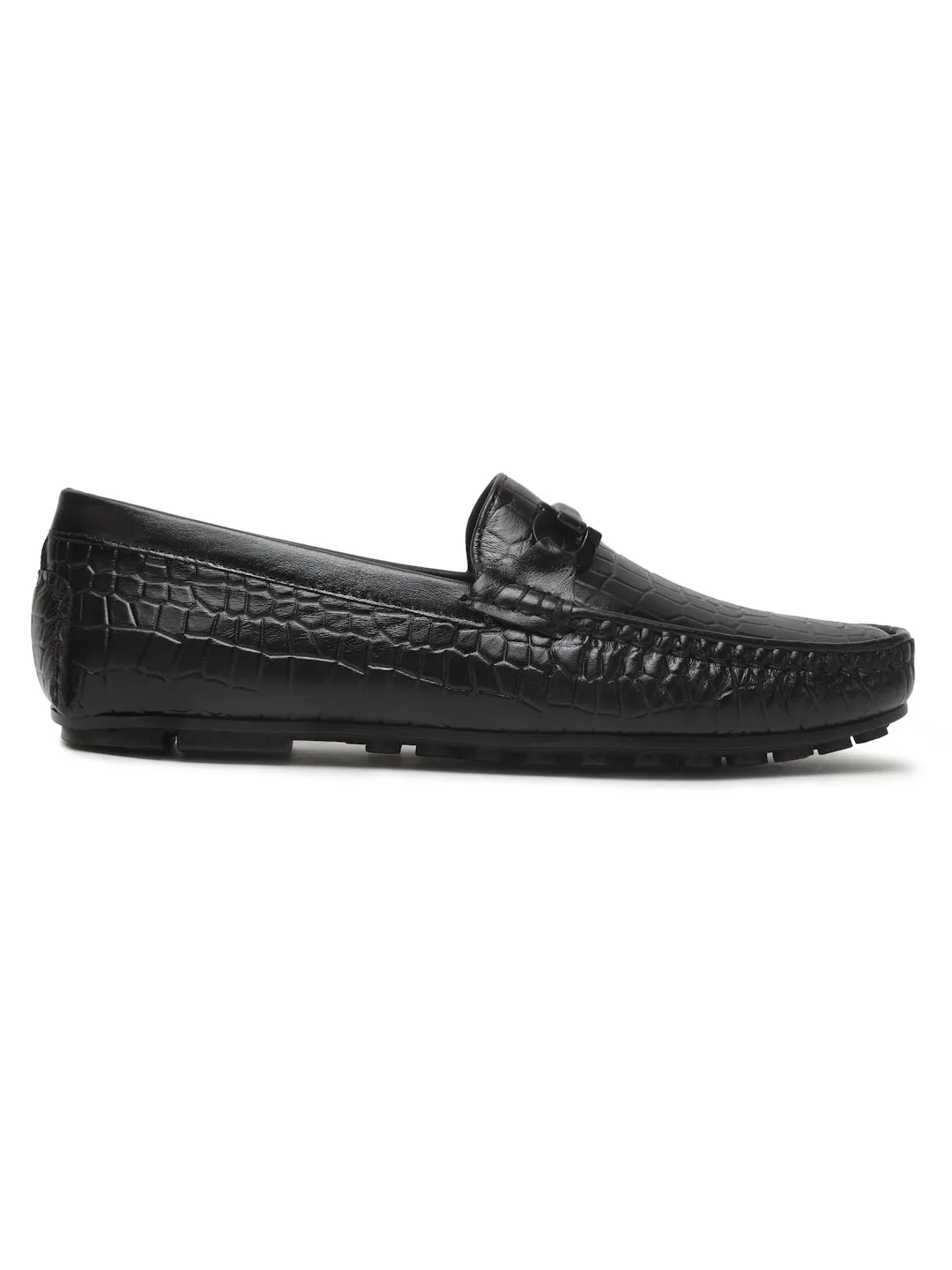 Men's Black Texture Leather Flexi 360 Loafers