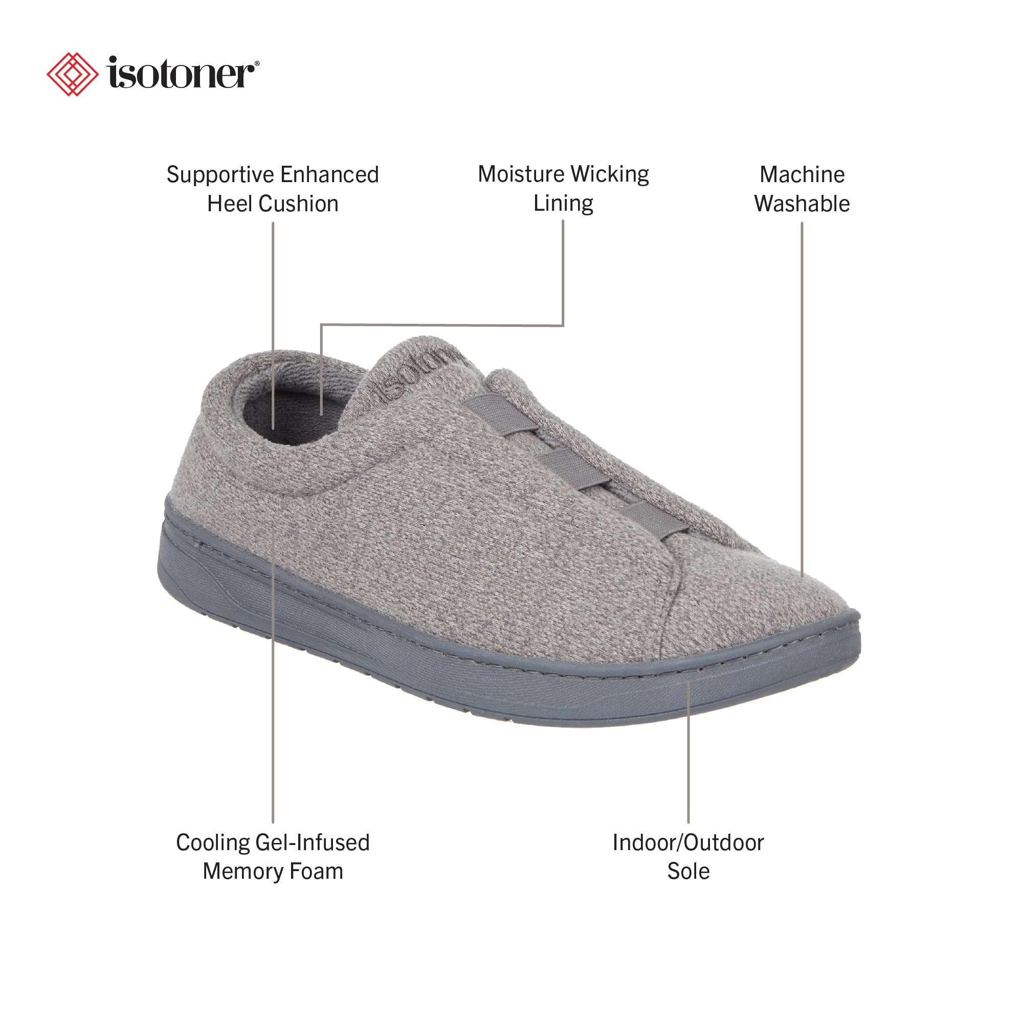 Men's Heathered Knit Brady Closed Back Slipper with Gel Infused Memory Foam
