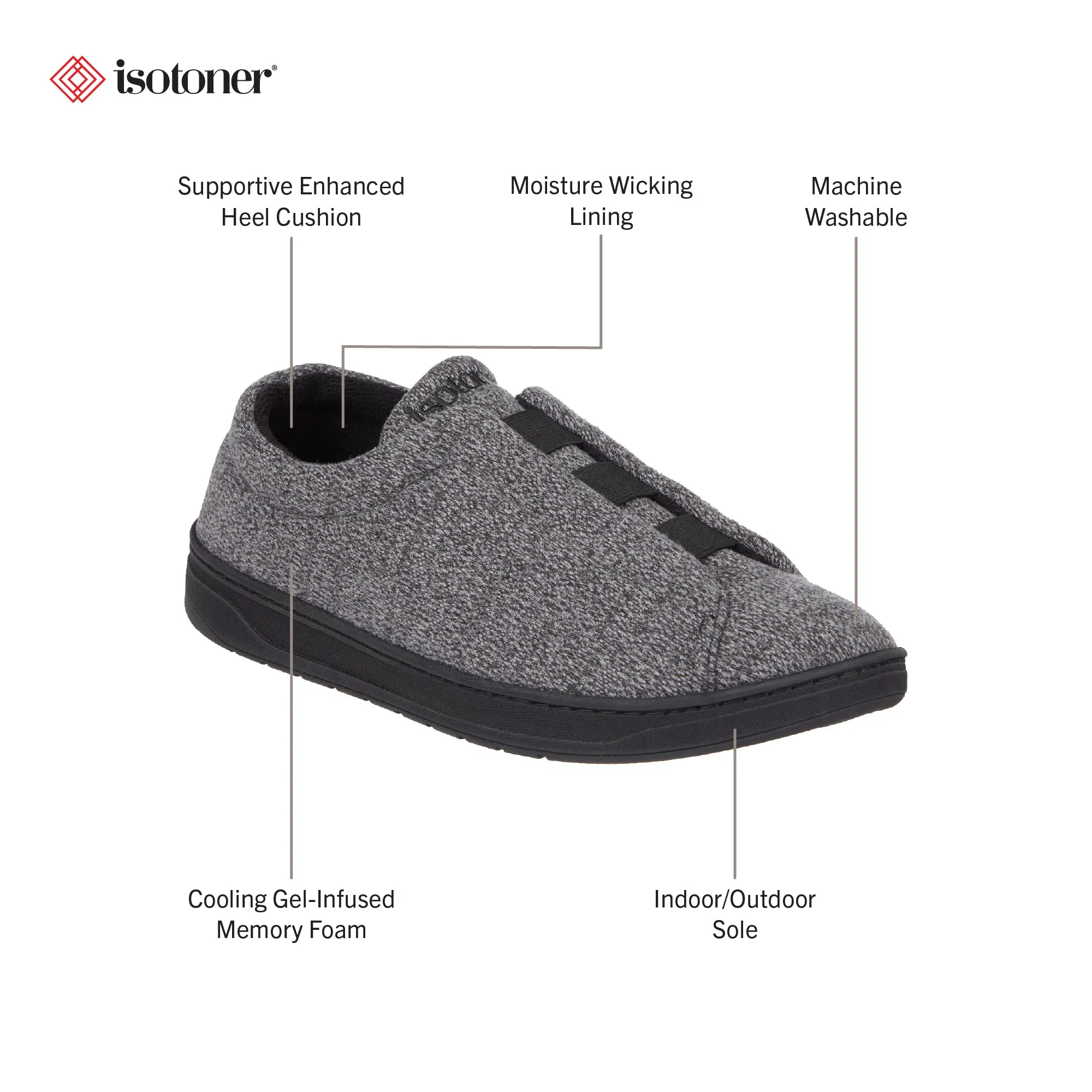 Men's Heathered Knit Brady Closed Back Slipper with Gel Infused Memory Foam