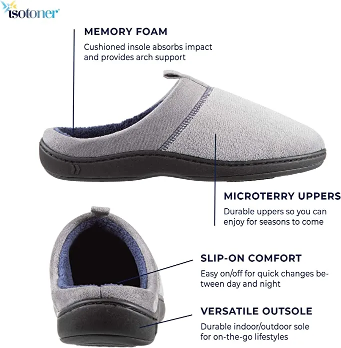 New Isotoner Men's Open Back Slipper with Memory Foam and Indoor/Outdoor Sole Slip on Navy, Sz XXL 13-14
