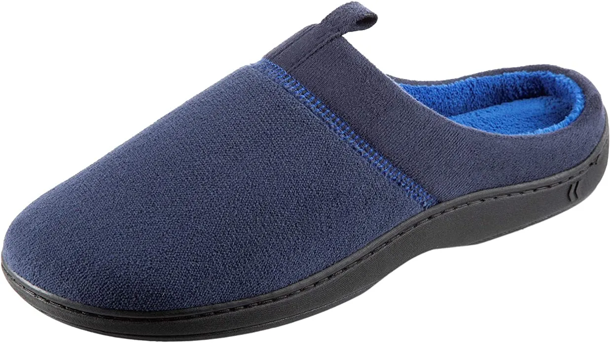 New Isotoner Men's Open Back Slipper with Memory Foam and Indoor/Outdoor Sole Slip on Navy, Sz XXL 13-14
