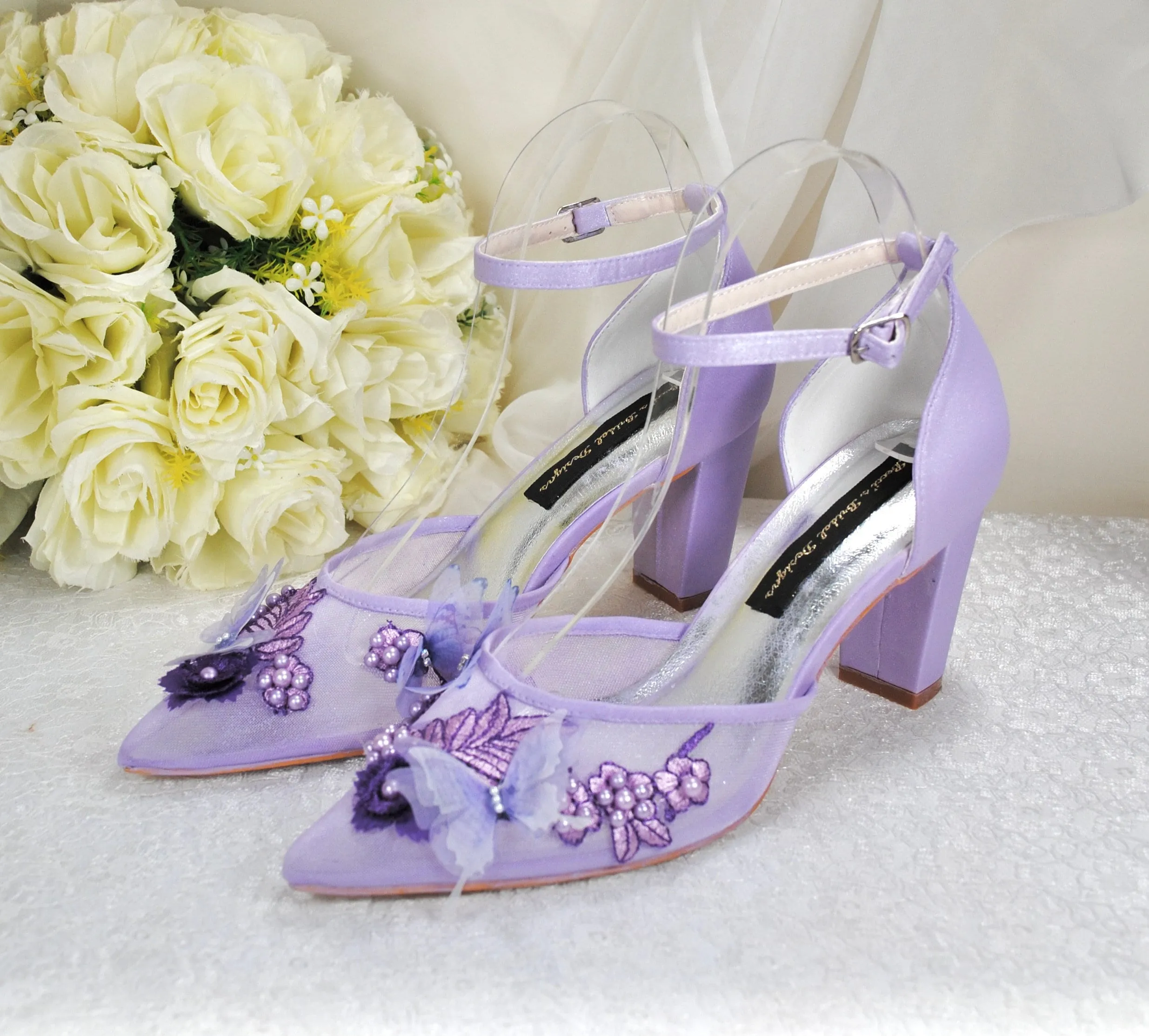 Purple Butterfly Block Heels