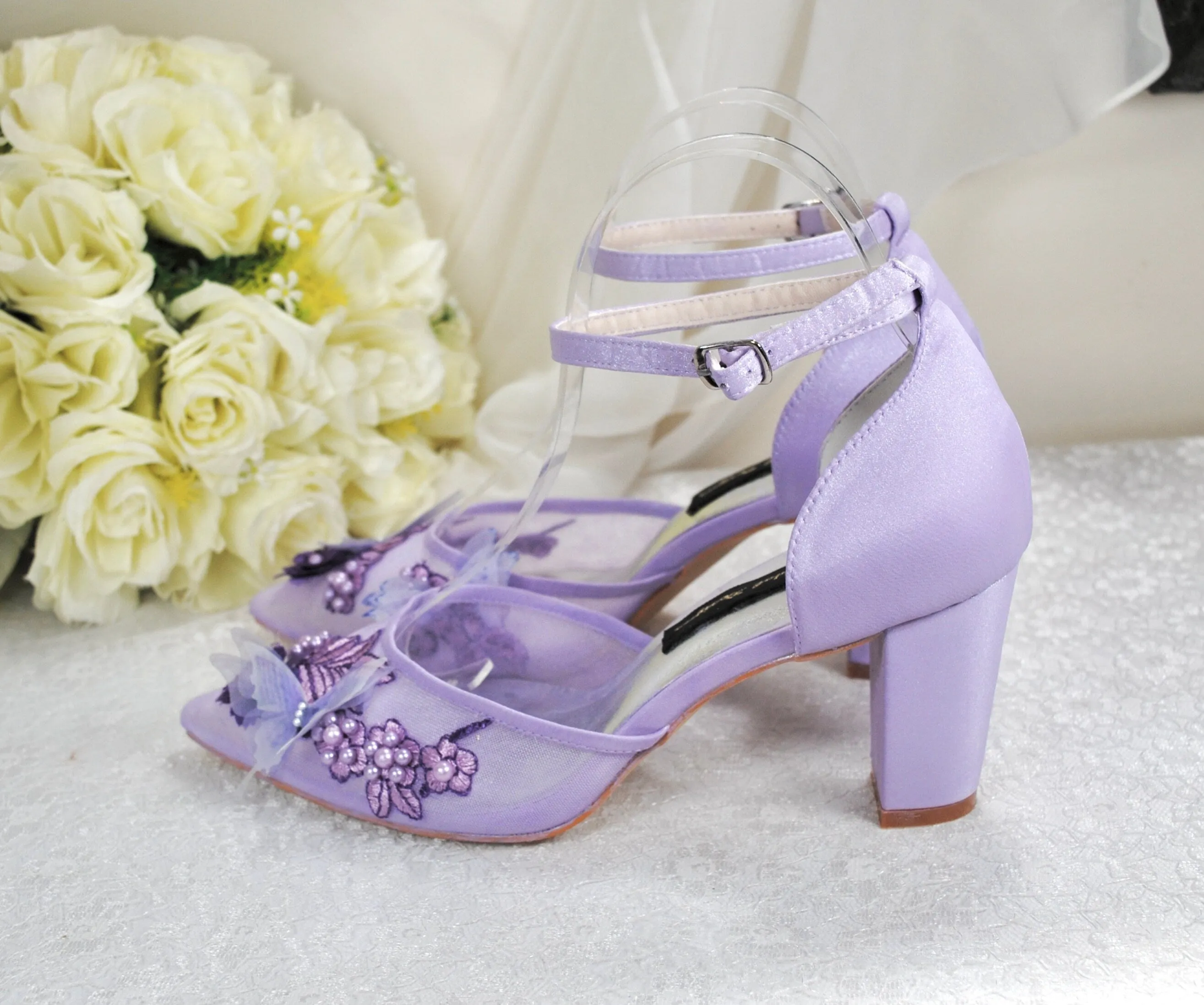 Purple Butterfly Block Heels