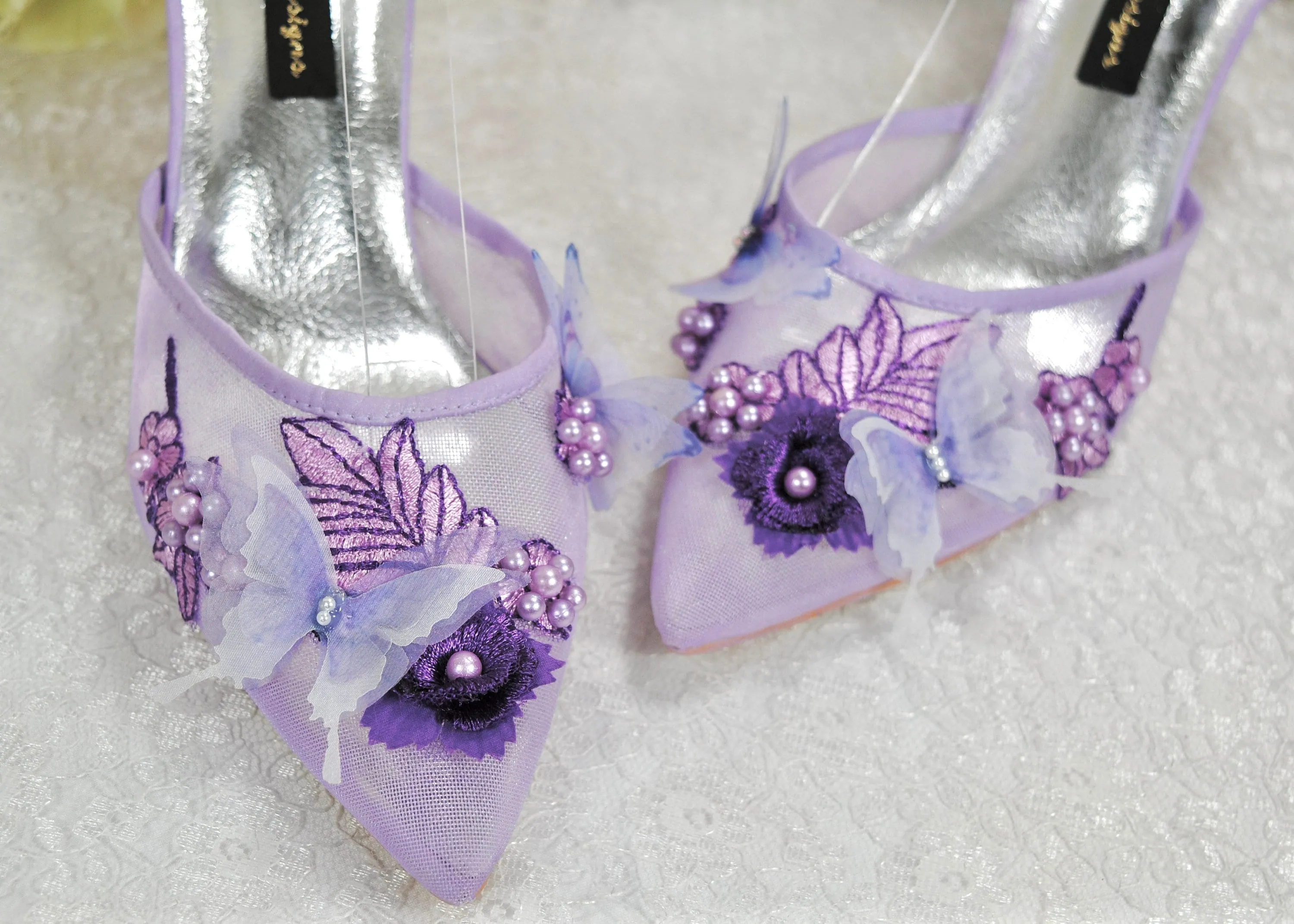 Purple Butterfly Block Heels
