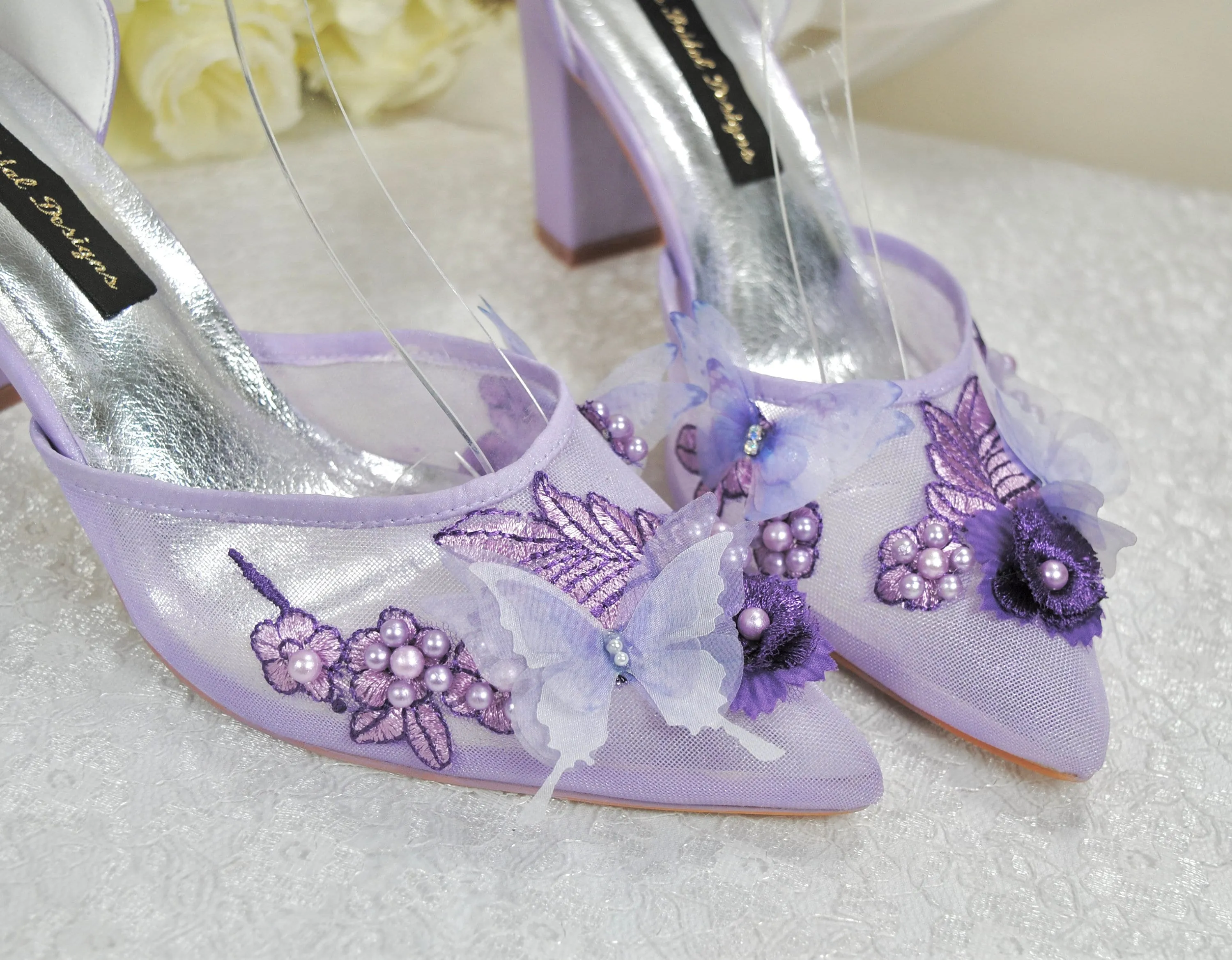 Purple Butterfly Block Heels